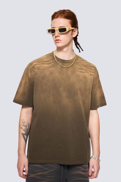 Men's Summer 250g Tiger Spray Fade Washed Oversized Tee