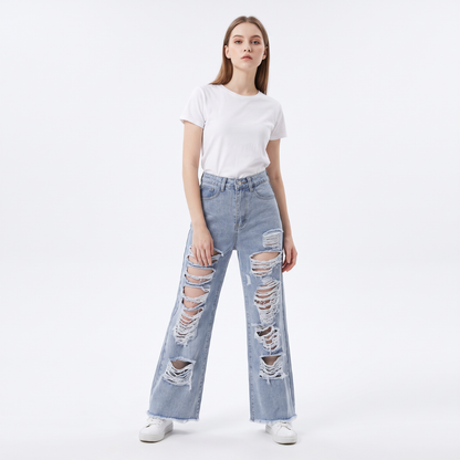 Women's High Waist Distressed Wide Leg Jeans