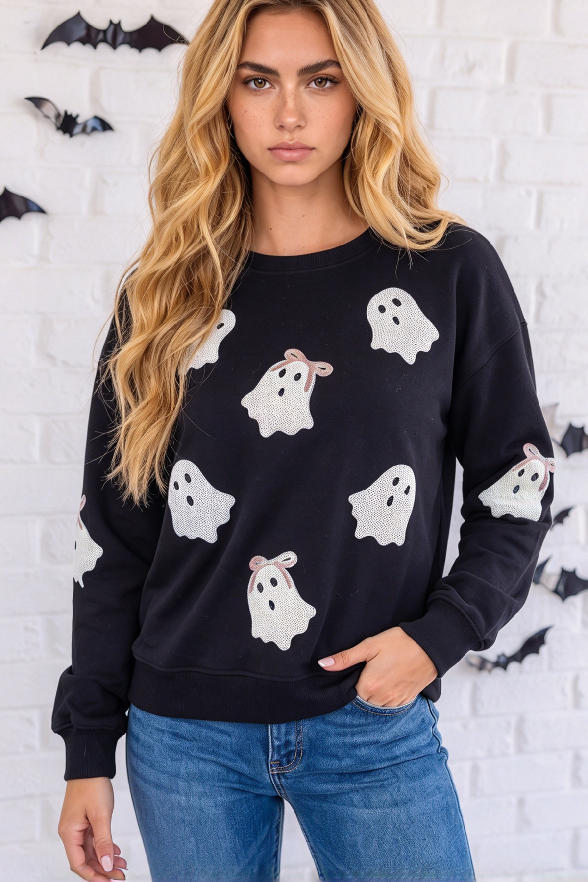 Women's Fall Halloween Print Crew Sweatshirt