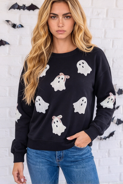 Women's Fall Halloween Print Crew Sweatshirt