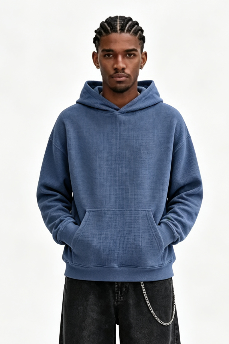 Men's Fall Waffle-Texture Drop-Shoulder Pullover Hoodie