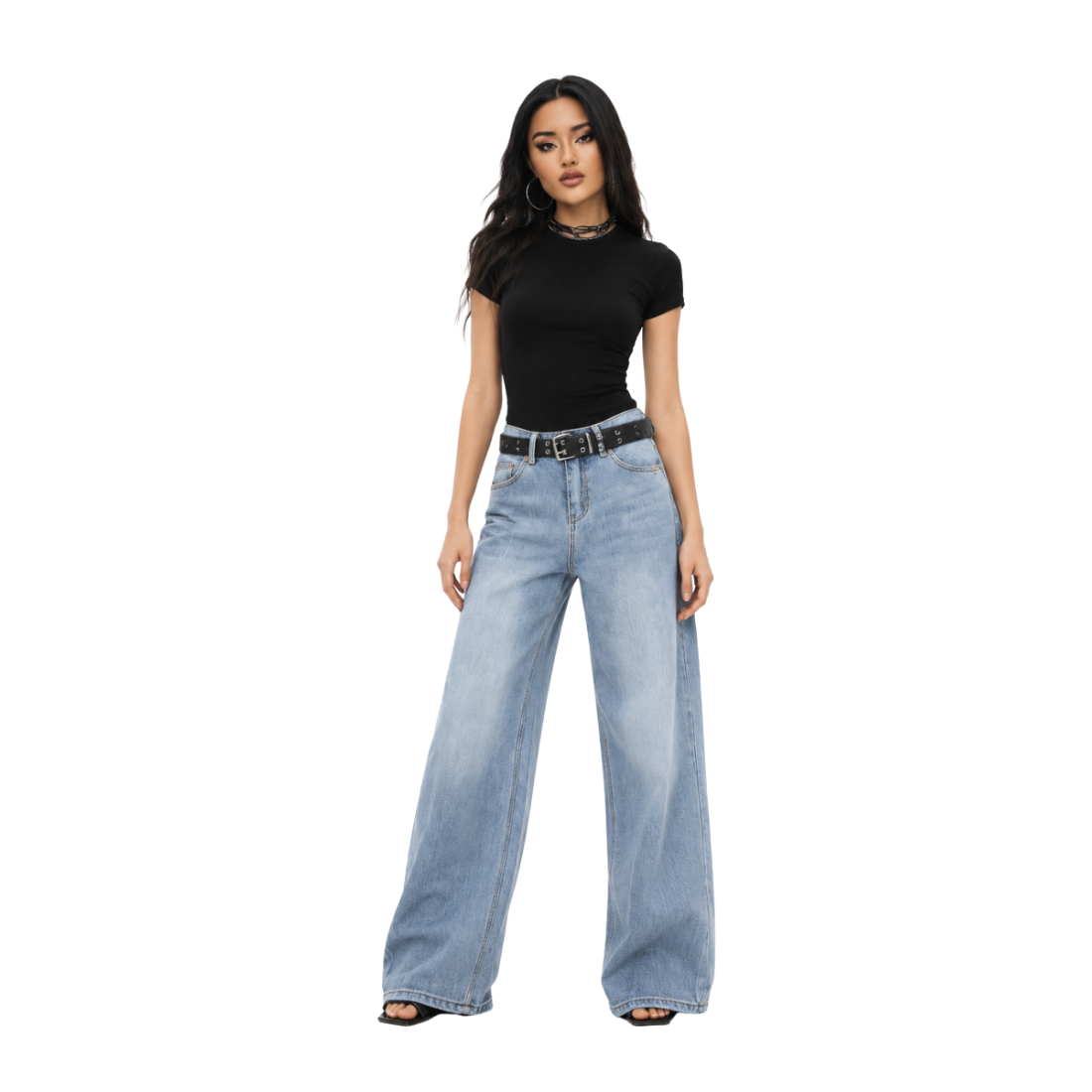 Women's high-waisted loose wide-leg jeans