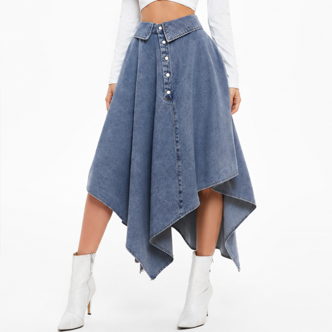 Women's High Waist Button Front Denim Skirt