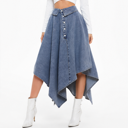 Women's High Waist Button Front Denim Skirt