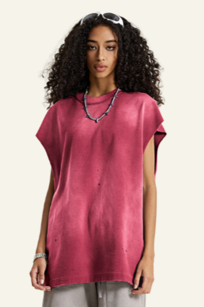 Women's Oversize Vintage Gradient Cotton Sleeveless T-shirt