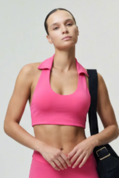 Women's New Lapel Halter Push Up Sports Bra - Padded Backless