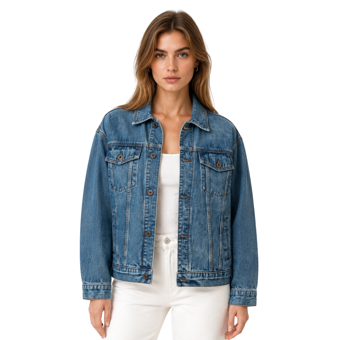Women's 100% Cotton Classic Blue Denim Jacket