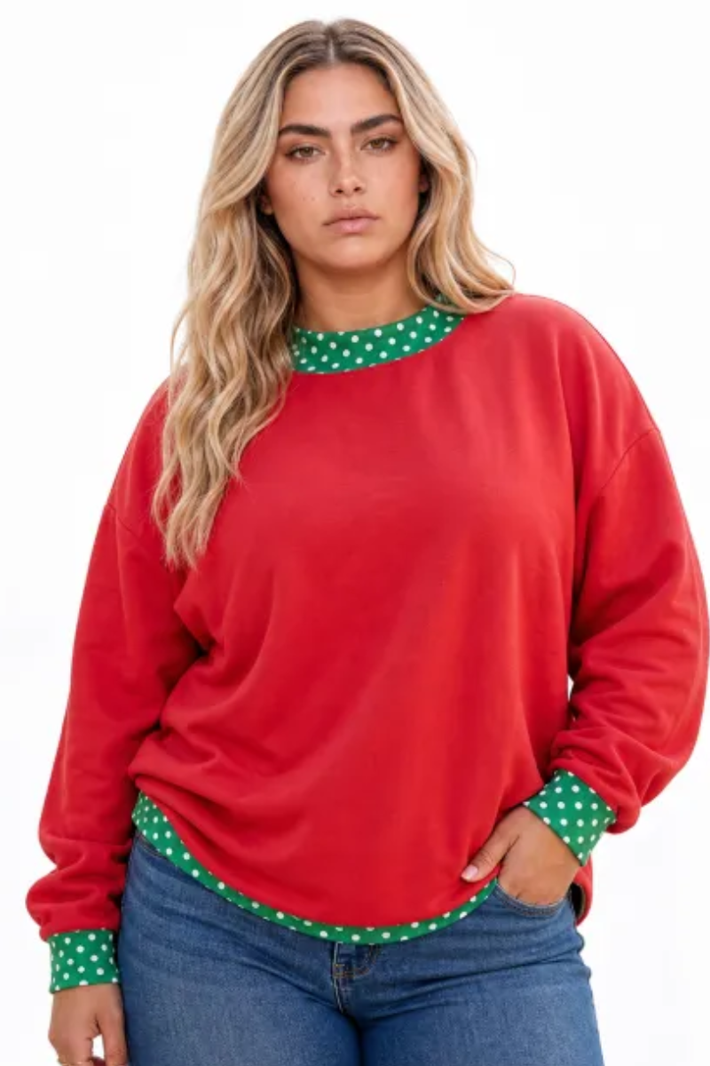Women Fall Plus Size Contrast Drop Shoulder Sweatshirt