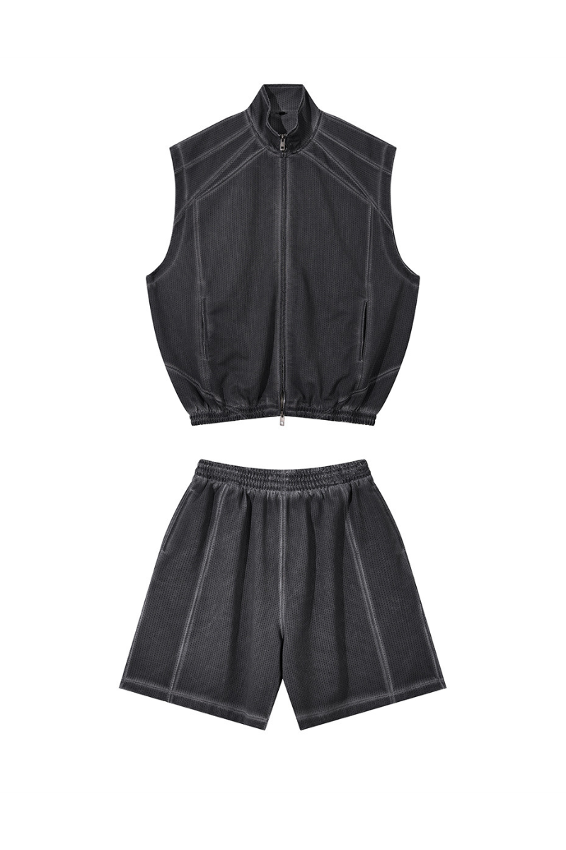 Men's Summer Retro Mesh Heavy 440g Tank & Shorts Set-Street