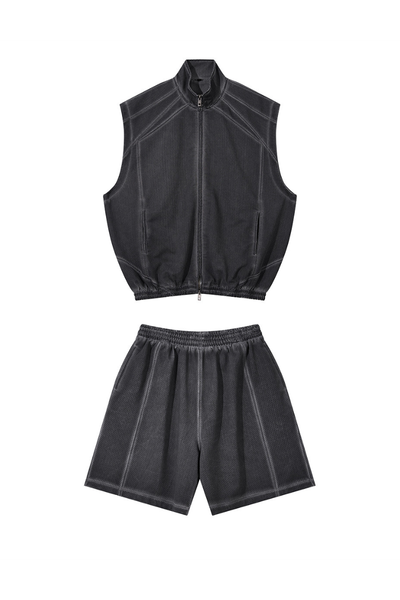 Unisex Summer Retro Mesh Heavy 440g Tank & Shorts Set-Street