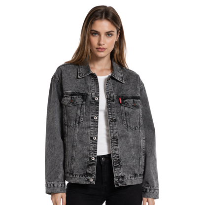 Women's Vintage Grey Acid Wash Denim Jacket
