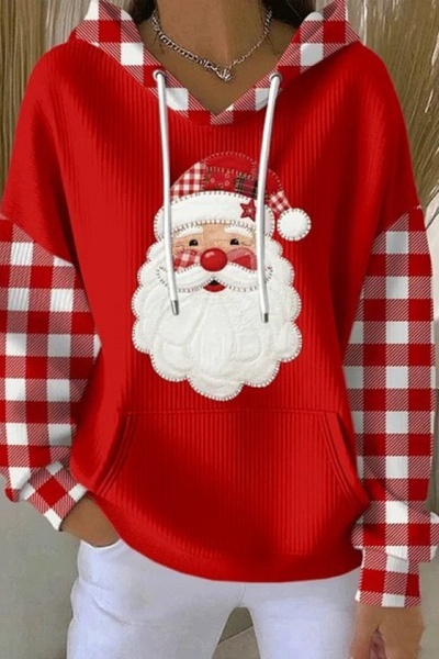 Women Fall Clothing Christmas Santa Ribbed Hoodie