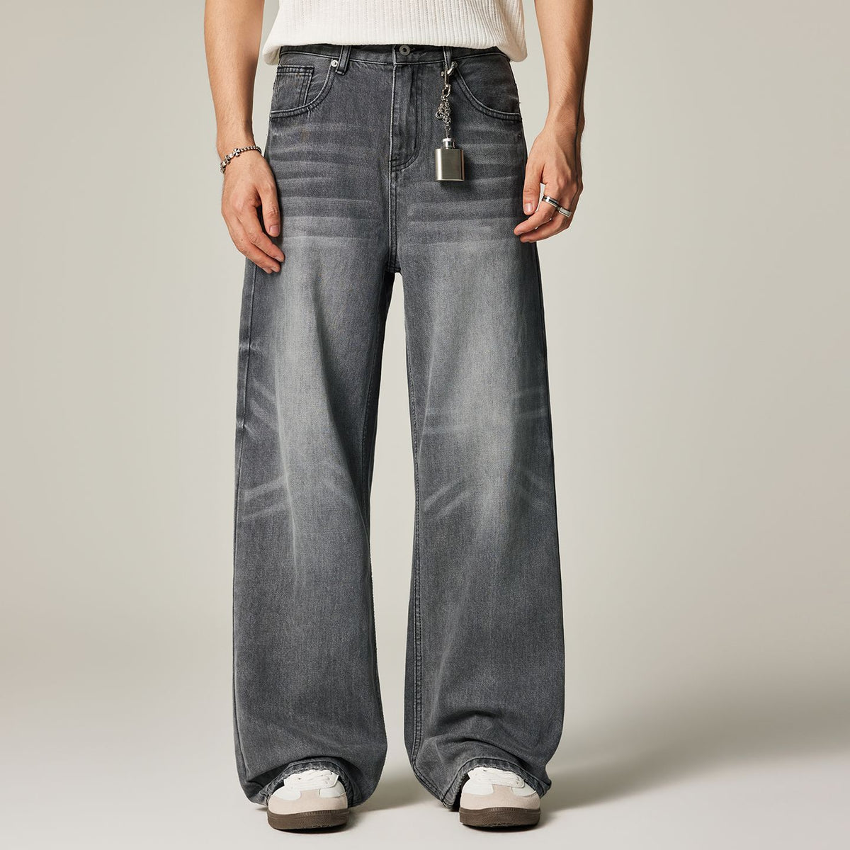 Men's Spring Gray Gradient Cat Whisker Denim Jeans