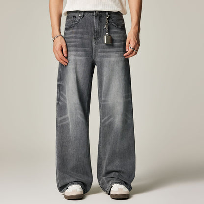 Men's Spring Gray Gradient Cat Whisker Denim Jeans