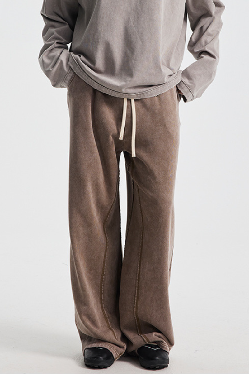 Men's Cotton Vintage-Distressed Raw-Edge Patchwork Pants