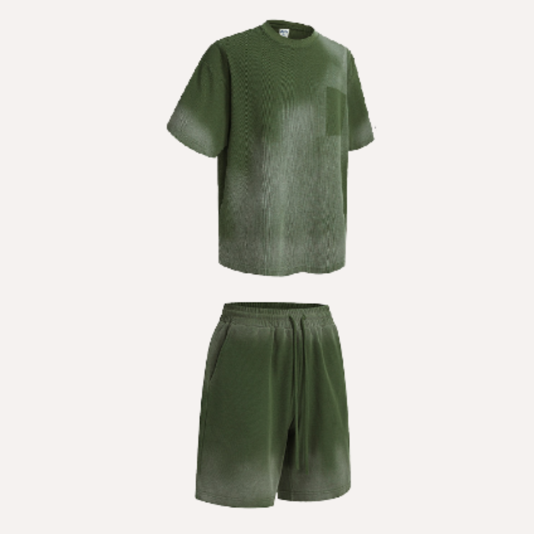 Men's Summer Lightweight Washed Raw Edge Tee & Shorts Set