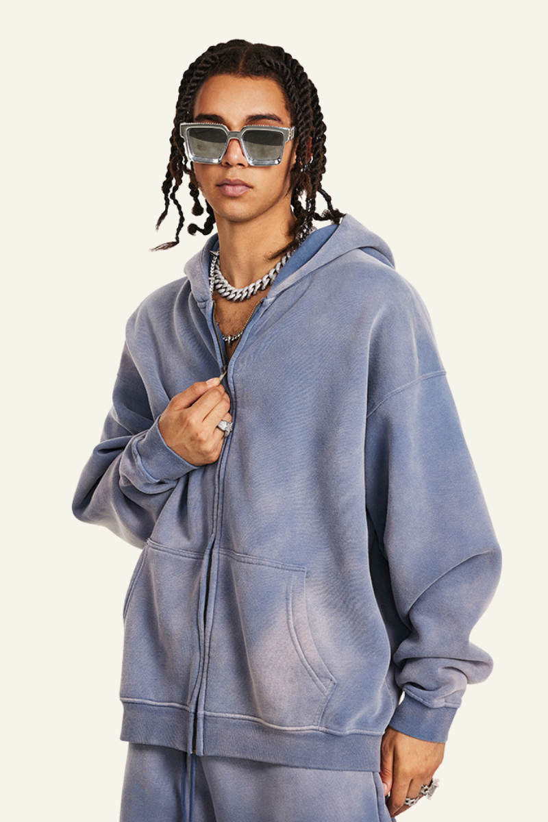 Men's Streetwear Fleece-lined Full Zipper Hooded Jacket