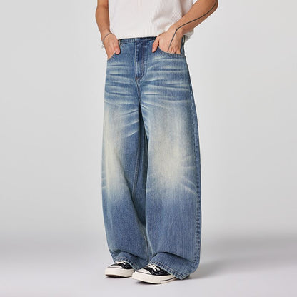Men's Spring Gradient Blue Cat Whisker Balloon Denim Jeans