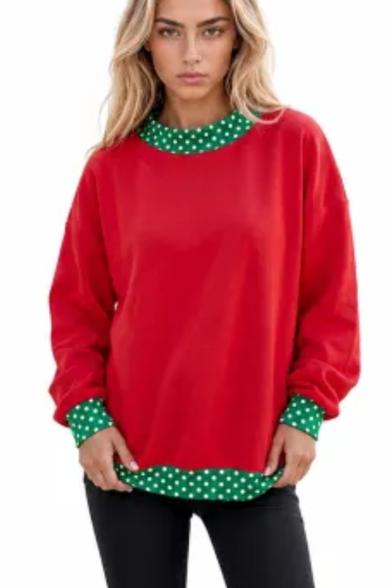 Women Fall Polka Dot Contrast Mock Neck Sweatshirt