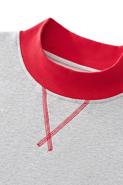 Unisex Fall Winter Colorblock Cross-Neck Cropped Sweatshirt