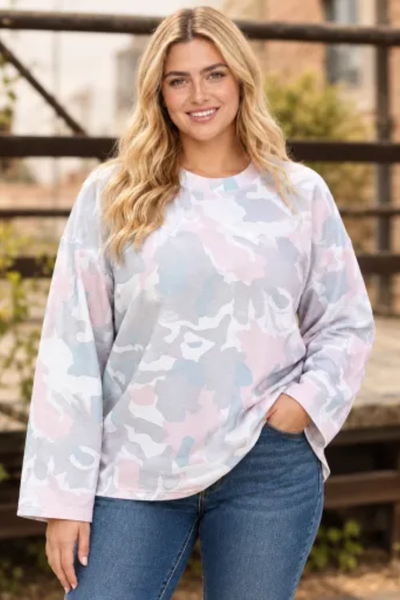 Women Fall Clothing Plus Size Pastel Camo Sweatshirt