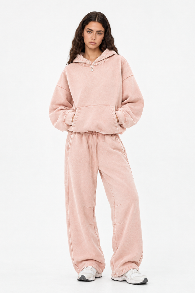 Women's Fall Clothing Faded Fleece Hoodie & Wide Pants Set
