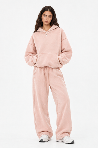 Women's Fall Clothing Faded Fleece Hoodie & Wide Pants Set