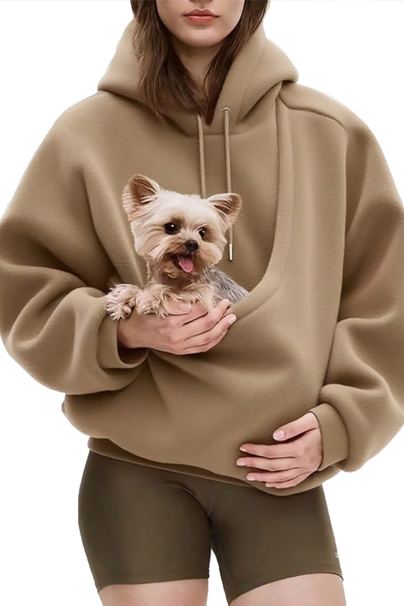 Women Fall Clothing Alpaca Fleece Pet Pocket Hoodie