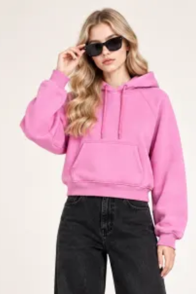 Women Fall Clothing Fleece Lined Washed Cropped Hoodie