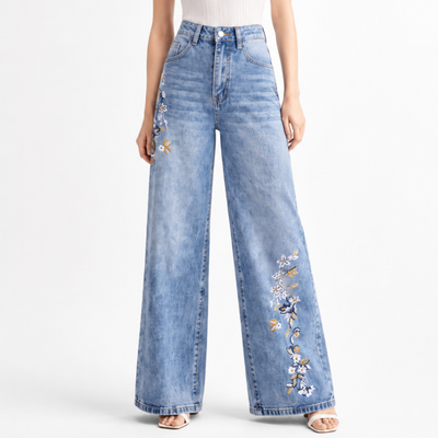 Women's High Waist Side Studded Wide Leg Jeans