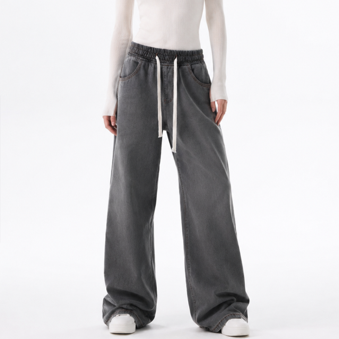 Women's Drawstring Waist Wide Leg Jeans