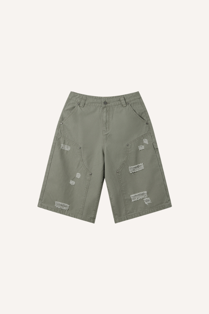 Men's Summer Retro Cargo Ripped Loose 7/8 Washed Shorts