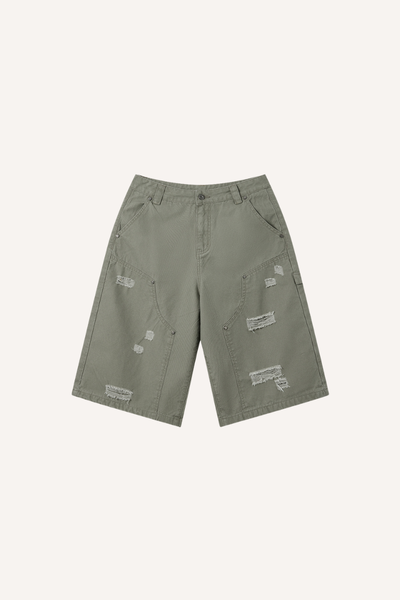 Men's Summer Retro Cargo Ripped Loose 7/8 Washed Shorts