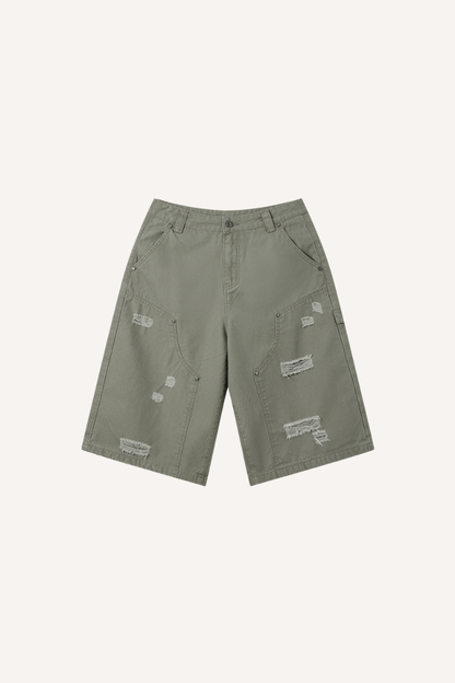 Men's Summer Retro Cargo Ripped Loose 7/8 Washed Shorts