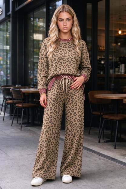 Women's Fall Leopard Colorblock Loose 2 Piece Set