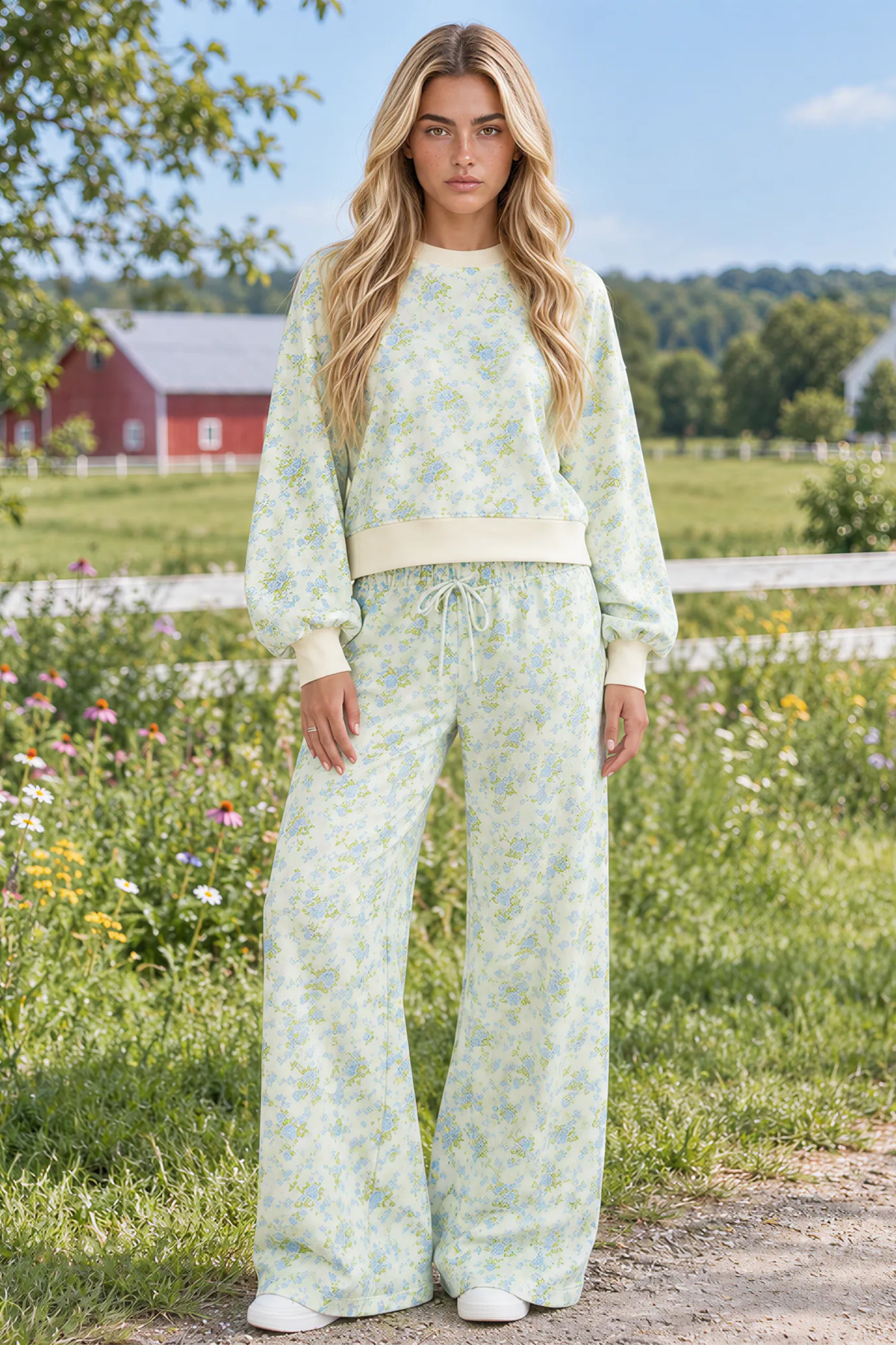 Women's Fall Floral Print Drawstring 2 Piece Set