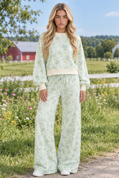 Women's Fall Floral Print Drawstring 2 Piece Set