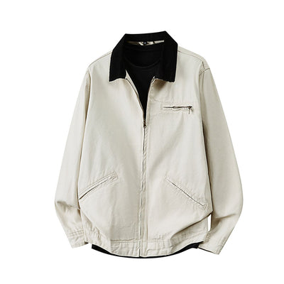 Men's Spring Contrast Collar Washed Denim Work Jacket
