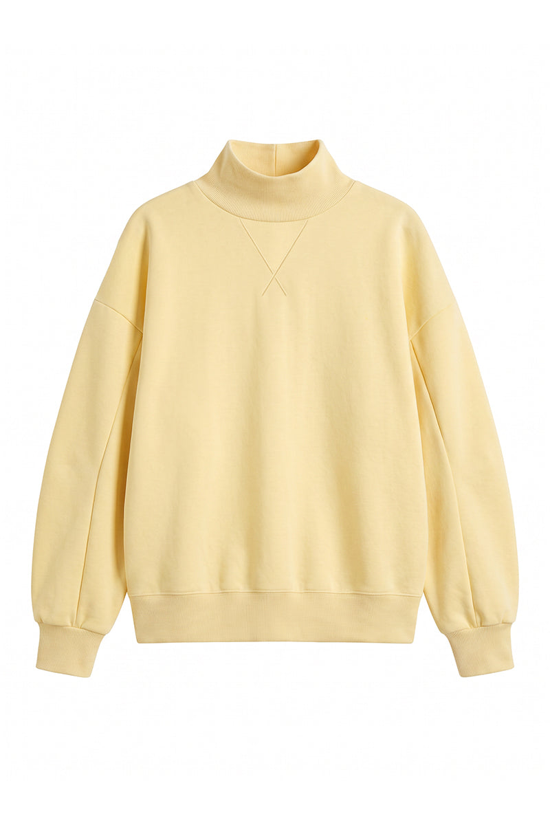 Unisex Fall Solid Fleece Loose Mock Neck Sweatshirt