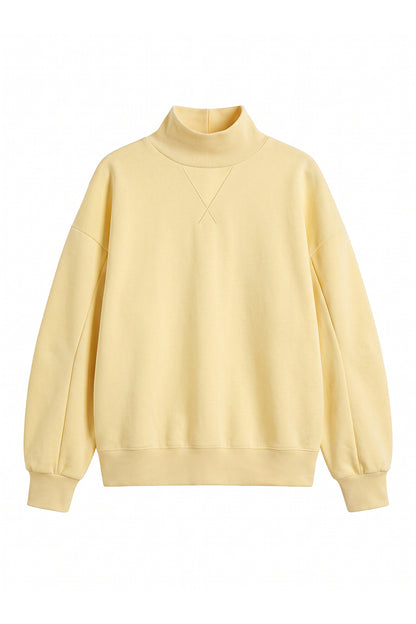 Unisex Fall Solid Fleece Loose Mock Neck Sweatshirt