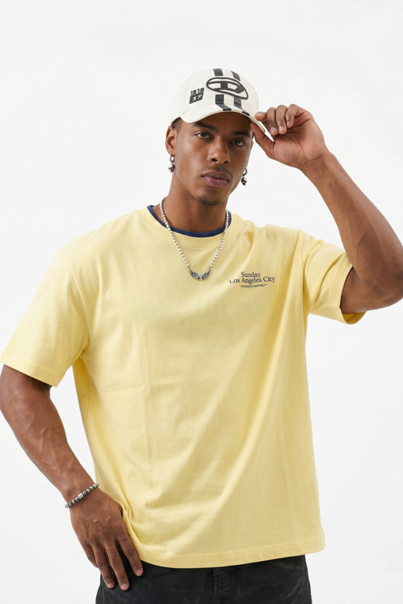 Men's Colorblock Double Collar Letter Print Oversized Tee