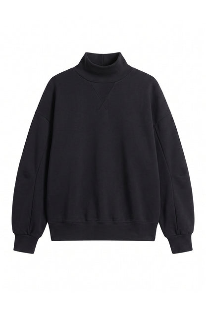 Unisex Fall Solid Fleece Loose Mock Neck Sweatshirt