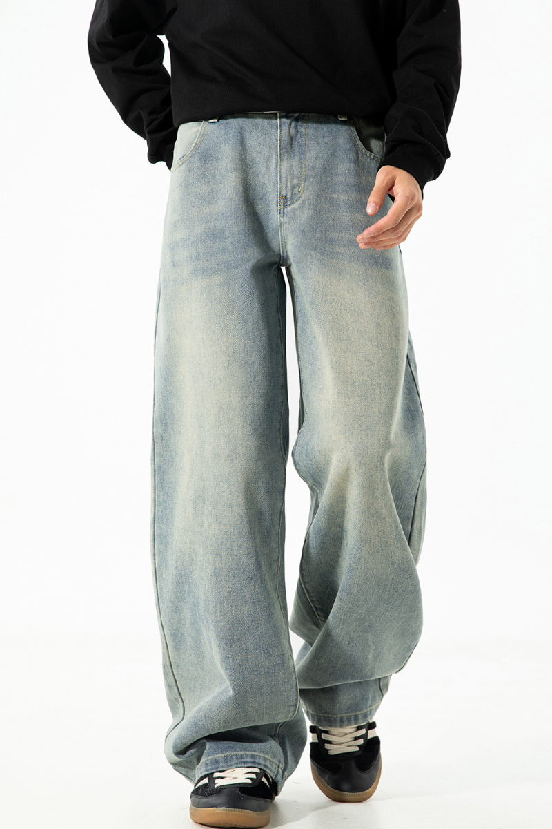 Men's Fall Retro High Street Washed Loose Straight Jeans