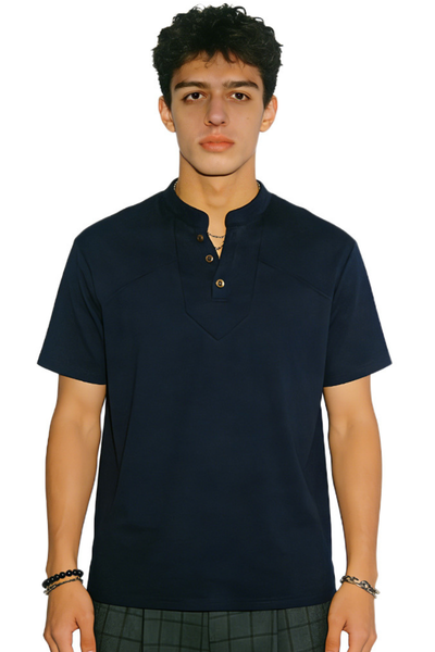 Men's Summer Set-in Henley Waffle Diagonal Stitch Tee