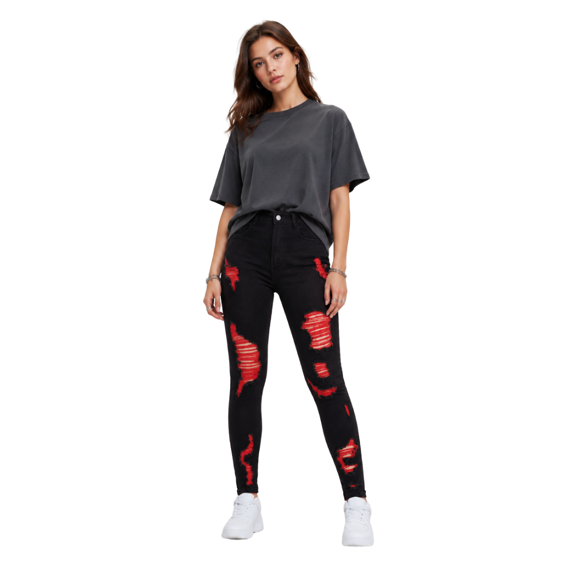 Women's High Waist Ripped Skinny Jeans