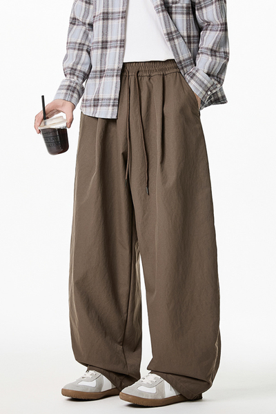 Men's Spring Pleated Japanese Street Loose Curved Wide Pants