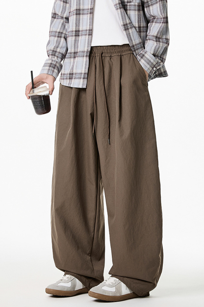 Men's Spring Pleated Japanese Street Loose Curved Wide Pants