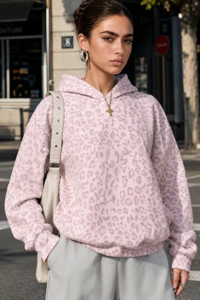 Women Fall Clothing Leopard Print Oversized Hoodie