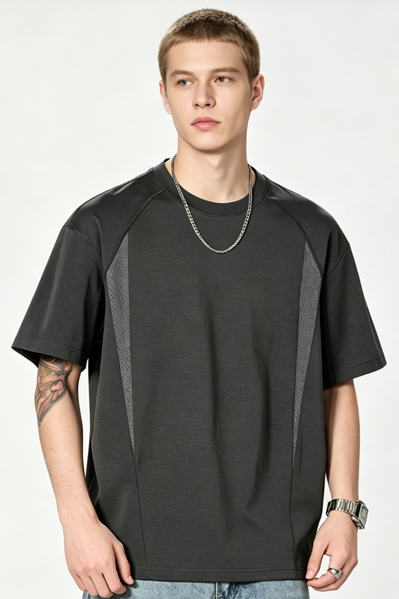 Men's Summer Raglan Mesh-Panel Oversized Athletic T-Shirt