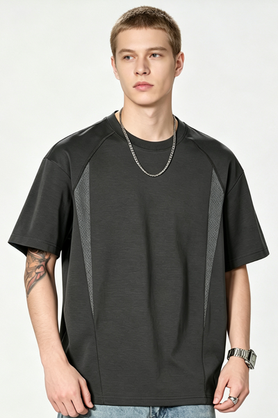 Men's Summer Raglan Mesh-Panel Oversized Athletic T-Shirt